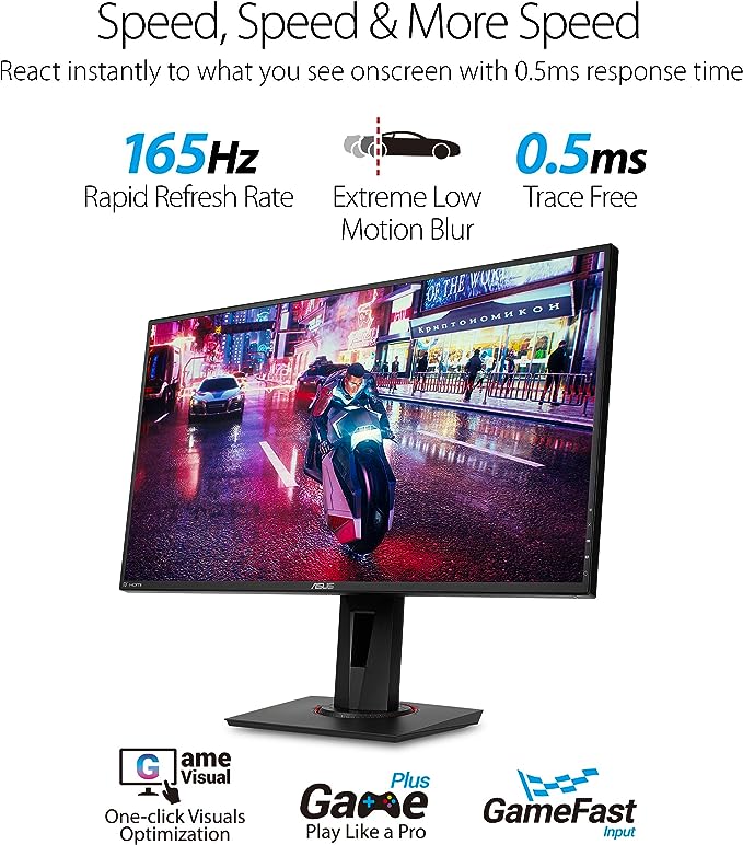 ASUS VG278QR Gaming Monitor - 27inch, Full HD, 0.5ms*, 165Hz (above 144Hz), G-SYNC Compatible, Free Sync Premium ASUS VG278QR Gaming Monitor - 27inch, Full HD, 0.5ms*, 165Hz (above 144Hz), G-SYNC Compatible, Free Sync Premium